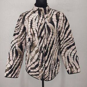 Chico's Lightweight Quilted Jacket Pink Brown Black Abstract Print Size 1 or M/8